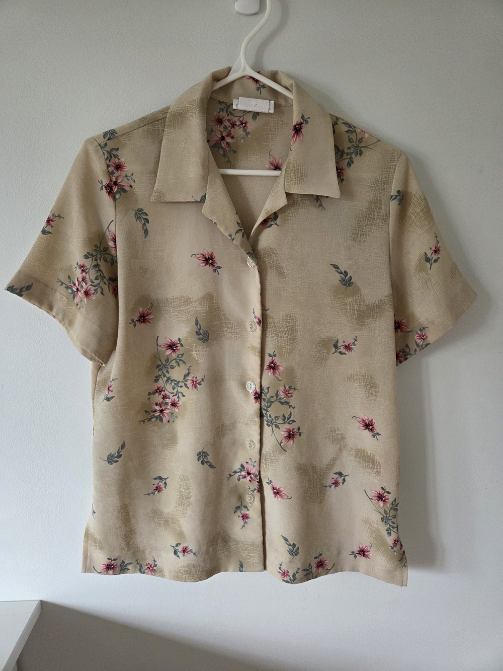 ​Vintage Crystal Floral Short Sleeve Button Down Blouse Top Made in Canada P/S